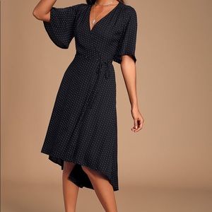 Farah Black Print Midi Wrap Dress